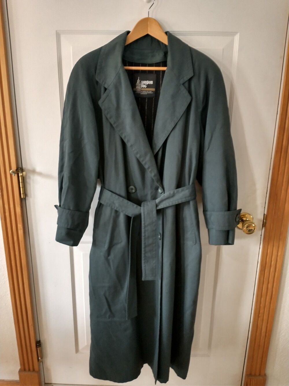 Vintage London Fog Women's Green Long Trench Coat Double Breasted